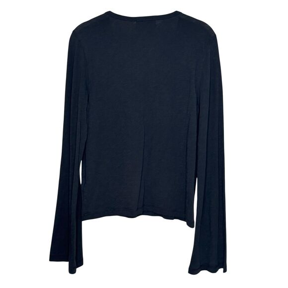 Nation Los Angeles Lian Shirt Small Black Pima Cotton Long Sleeve Notch V Neck - Picture 3 of 9